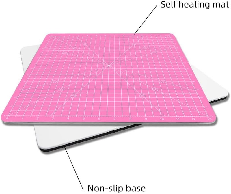 AMASEWART Rotating Self Healing Cutting Mat 14"x14" (13" Grid), Square Sewing Cutting Mat Board Perfect for Fabric Quilting & Art Projects, Pink - Image 3